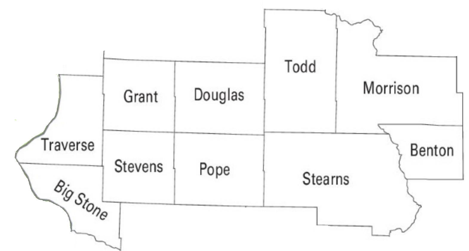 Map of Central Minnesota Counties