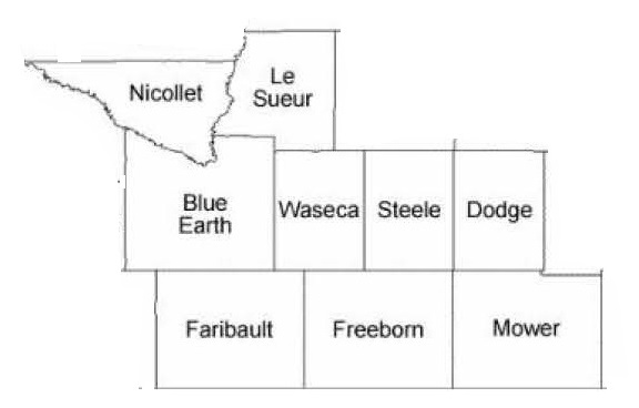 Map of southern minnesota counties